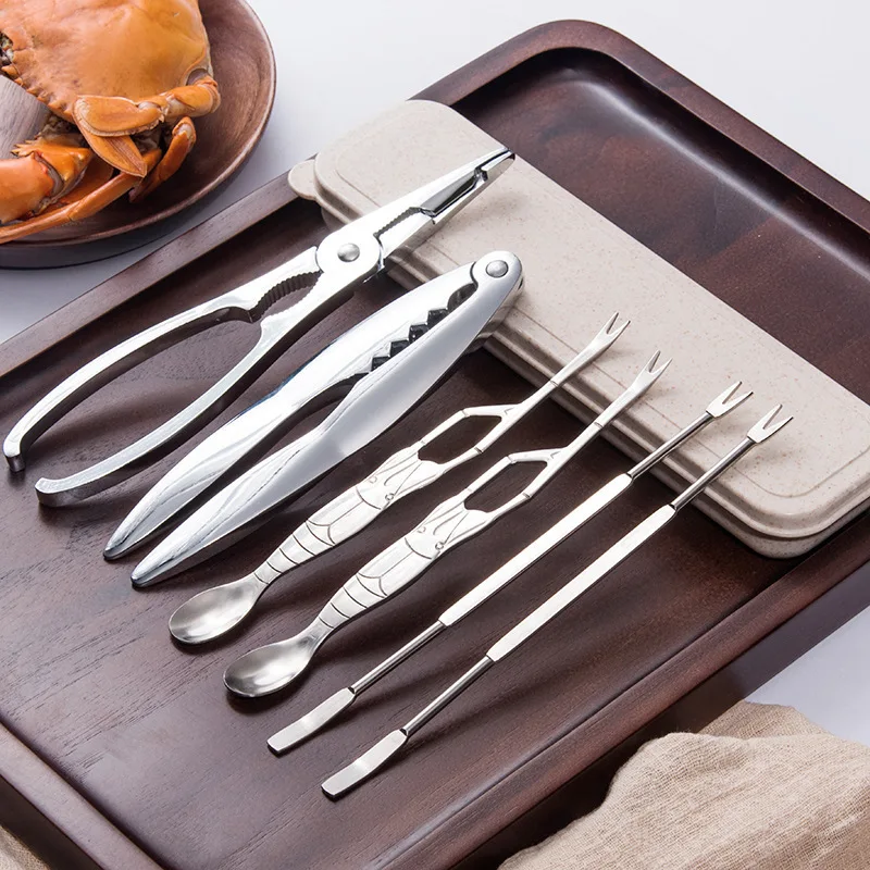 Description Picture 2 of item6/3 Pcs Crab Crackers Peel Shrimp Tool Lobster Clamp Pliers Nut Cracker Kitchen Accessories Stainless Steel Seafood Tool Sets