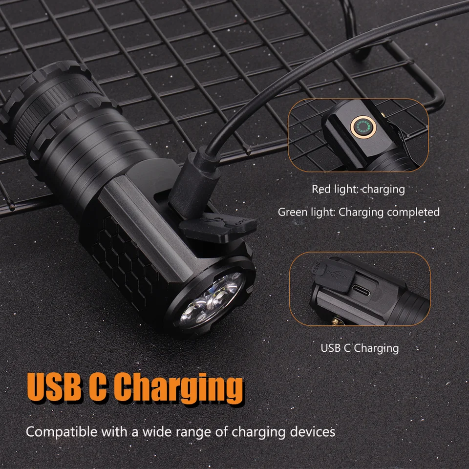 BORUIT V15 Mini Linterna, 1200 Lumen Linterna LED Recargable, 80° Rotación Con 10 Modos, Impermeable IP67, Cola Magnética, Para Emergencias De