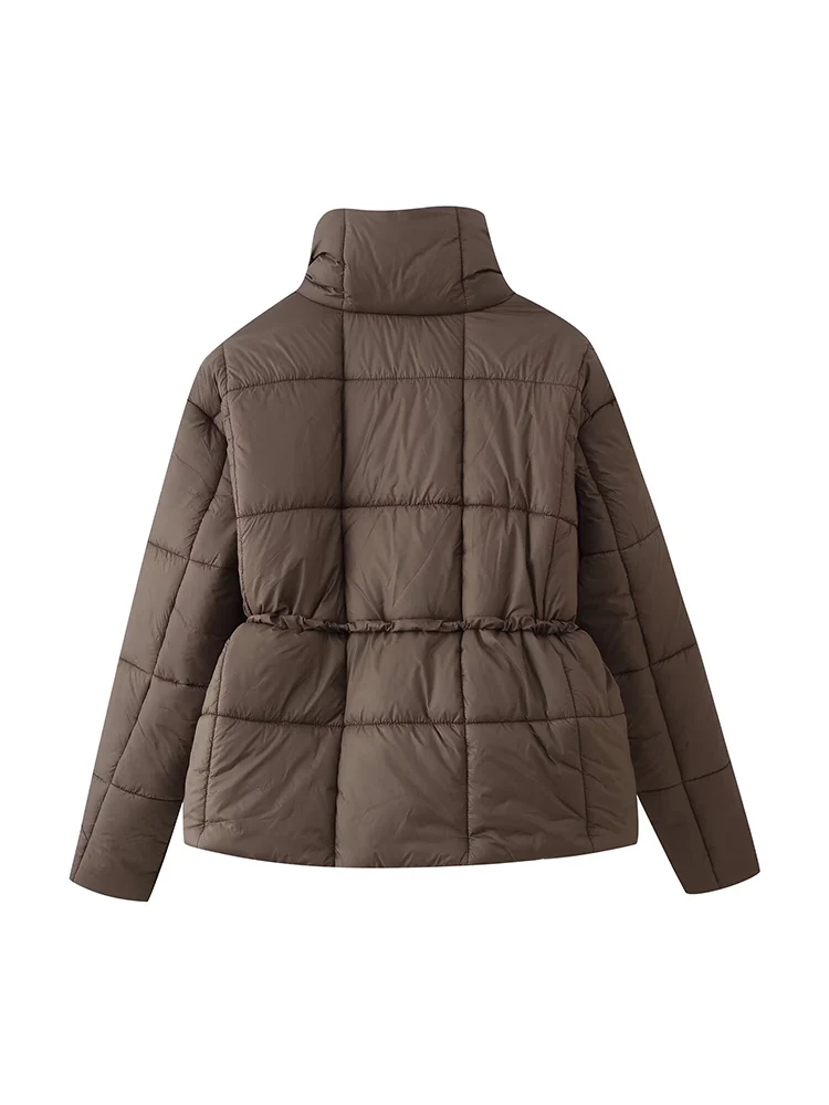 Women's Solid Outerwears Winter New Fashion Lace-Up Long Sleeve Quilted Jacket Fashion Warm Button Quilted Stand Collar Jacket