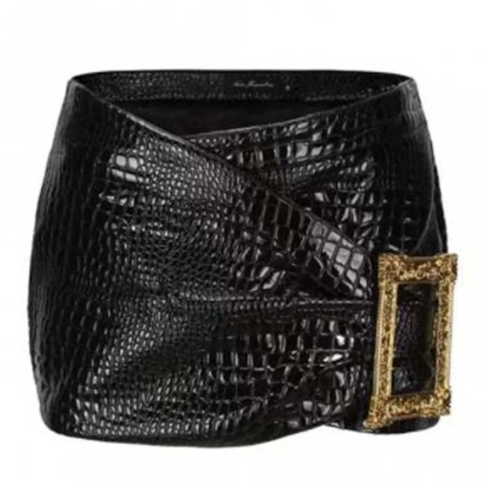 

Новинка Весна 2024, кожаная юбка в стиле ретро с золотыми пуговицами, короткая юбка неправильной формы