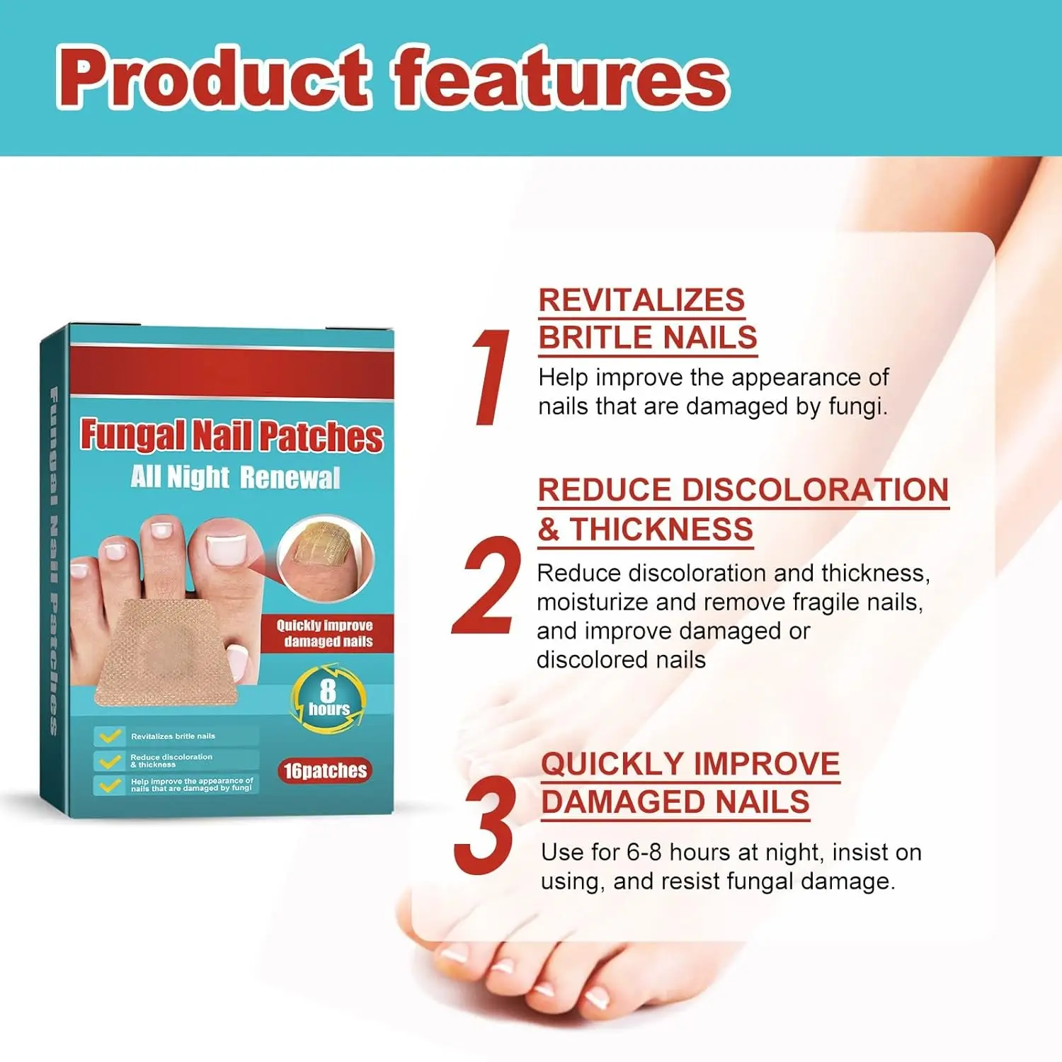 16PCS Foot Nail Repair Patch Grey Fungal Nail Thicken Soft Paronychia Infection Hand Correction Sticker Ingrown Toenail