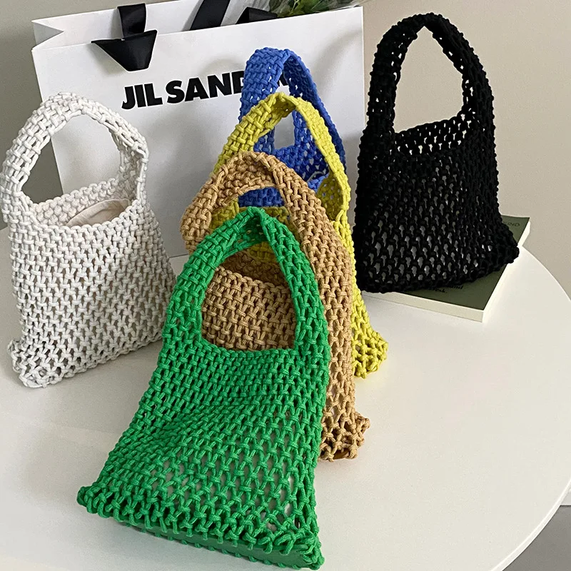 Women Hollow Woven Shoulder Bag Summer Cotton Totes Beach