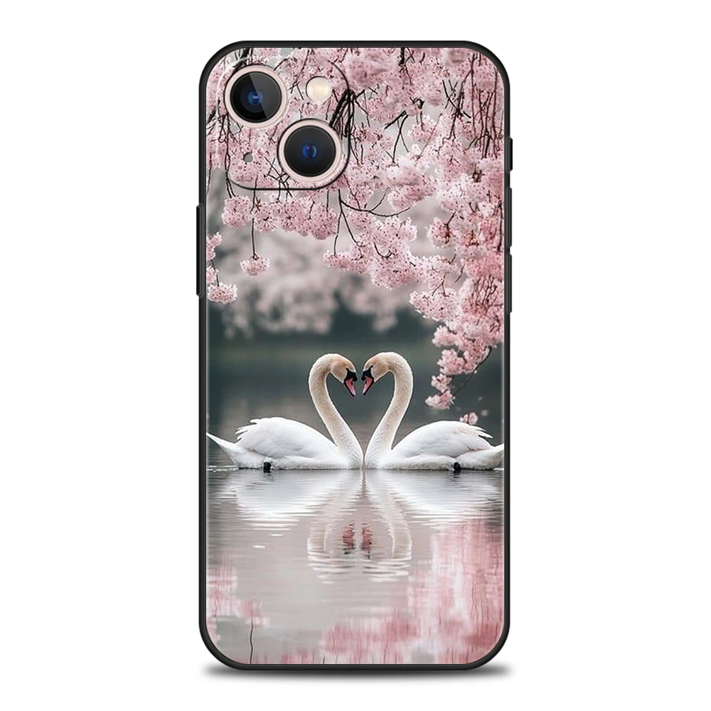 Elegant White Swan Design Shockproof Phone Case Cover with Soft TPU Shell