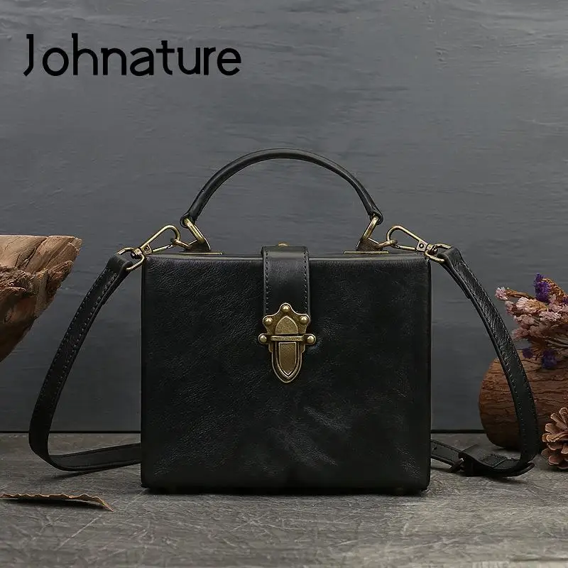 

Johnature Versatile Genuine Leather Retro Women Bag 2022 New Fashion Small Handbag Solid Color Natural Cowhide Shoulder Bags