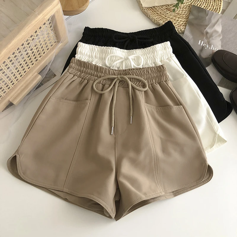 

2024 Summer Fashion A-line Sports Shorts Women Summer New Casual Elastic Waist Leisure Drawstring High Waist Pants Oversize L57