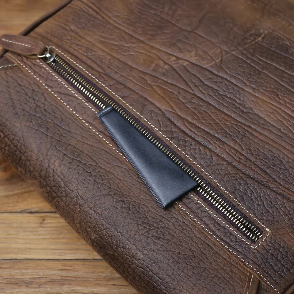 NZPJ Men's Retro Genuine Leather Shoulder Bag Casual Top Layer Cowhide Large Capacity Slant  Horizontal Trendy Messenger Bag