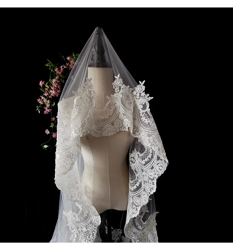 Bridal Veil 5m 4m 3m Long Wedding Bridal Veils Lace Appiques Edge 1 T Tulle Cathedral Veil with Comb