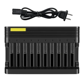 Caricabatteria al litio 18650 Caricatore universale a 10 slot per batterie ricaricabili agli ioni di litio 26650 16340 18500 10440 18350 17670