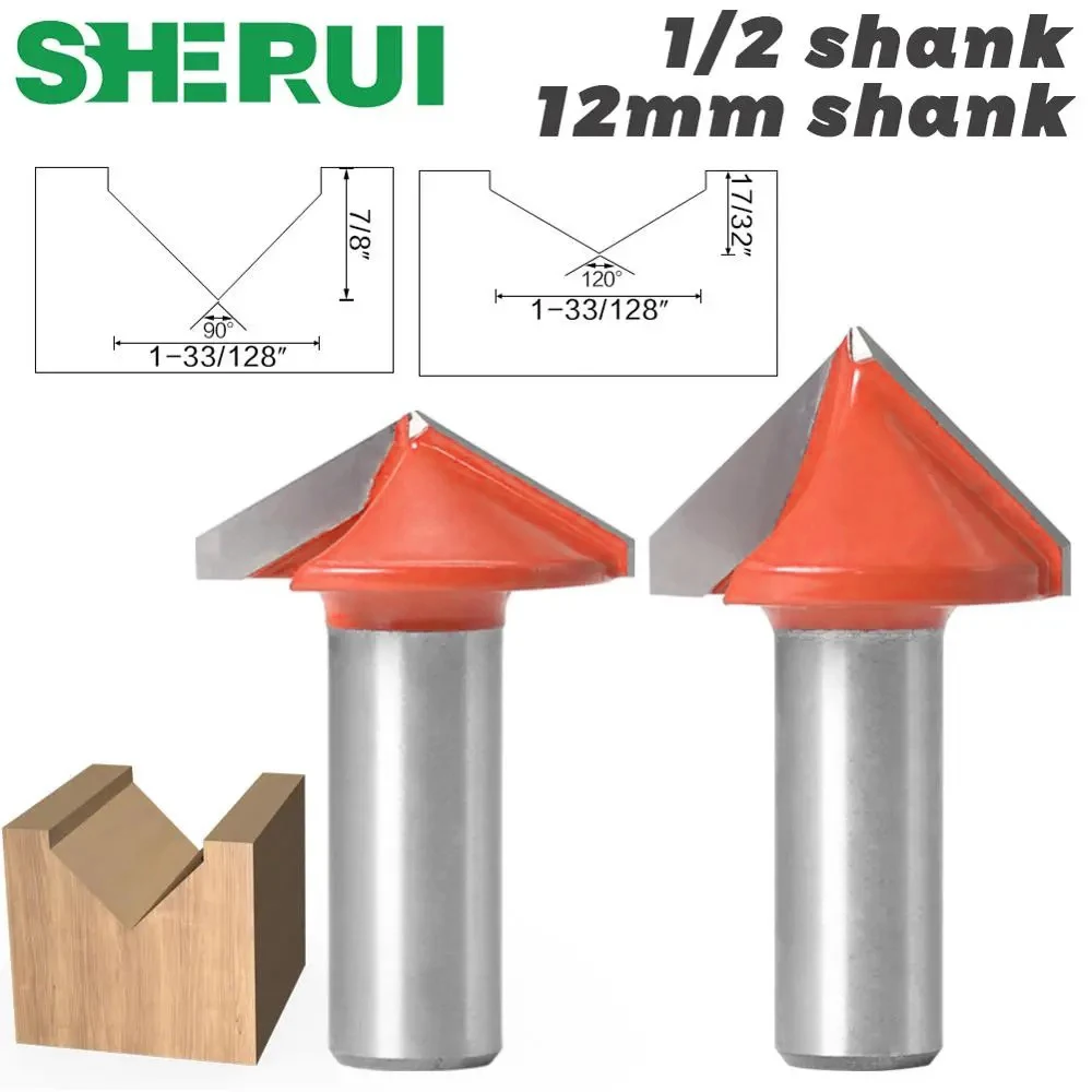 

SHERUI 1pc 12mm 1/2″shank V Groove Router Bits CNC Engraving Milling Cutter 90-120 Degree Woodworking Carving Knife Tungsten Car