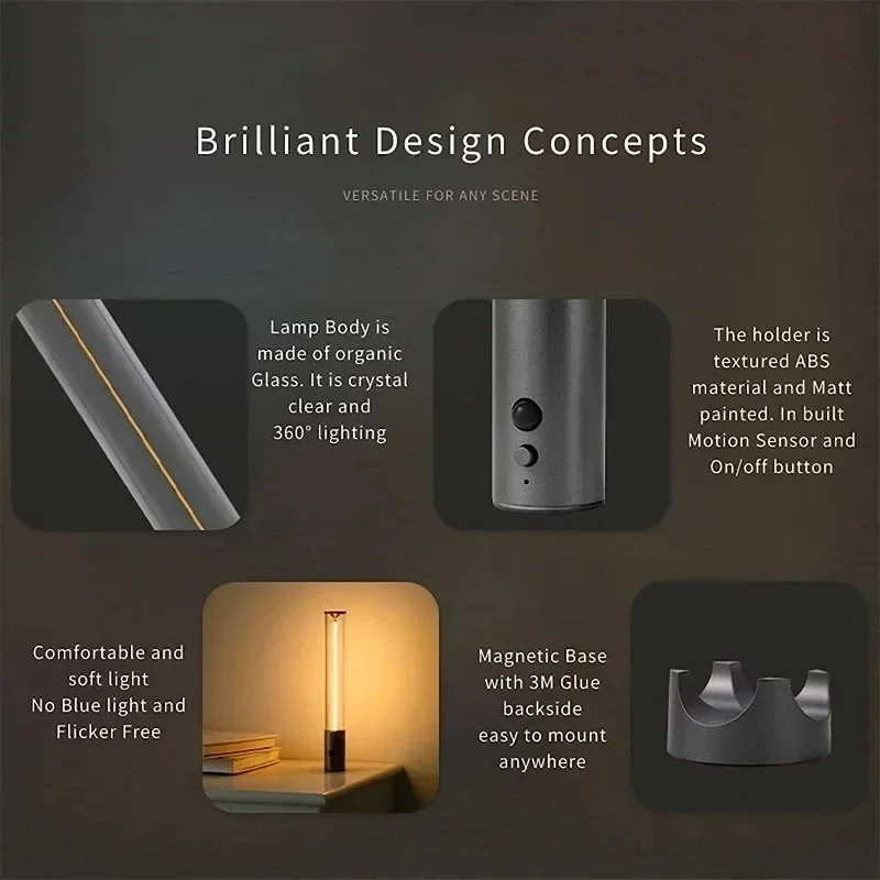 Cordless Desk Lamp USB Rechargeable Bedroom Light