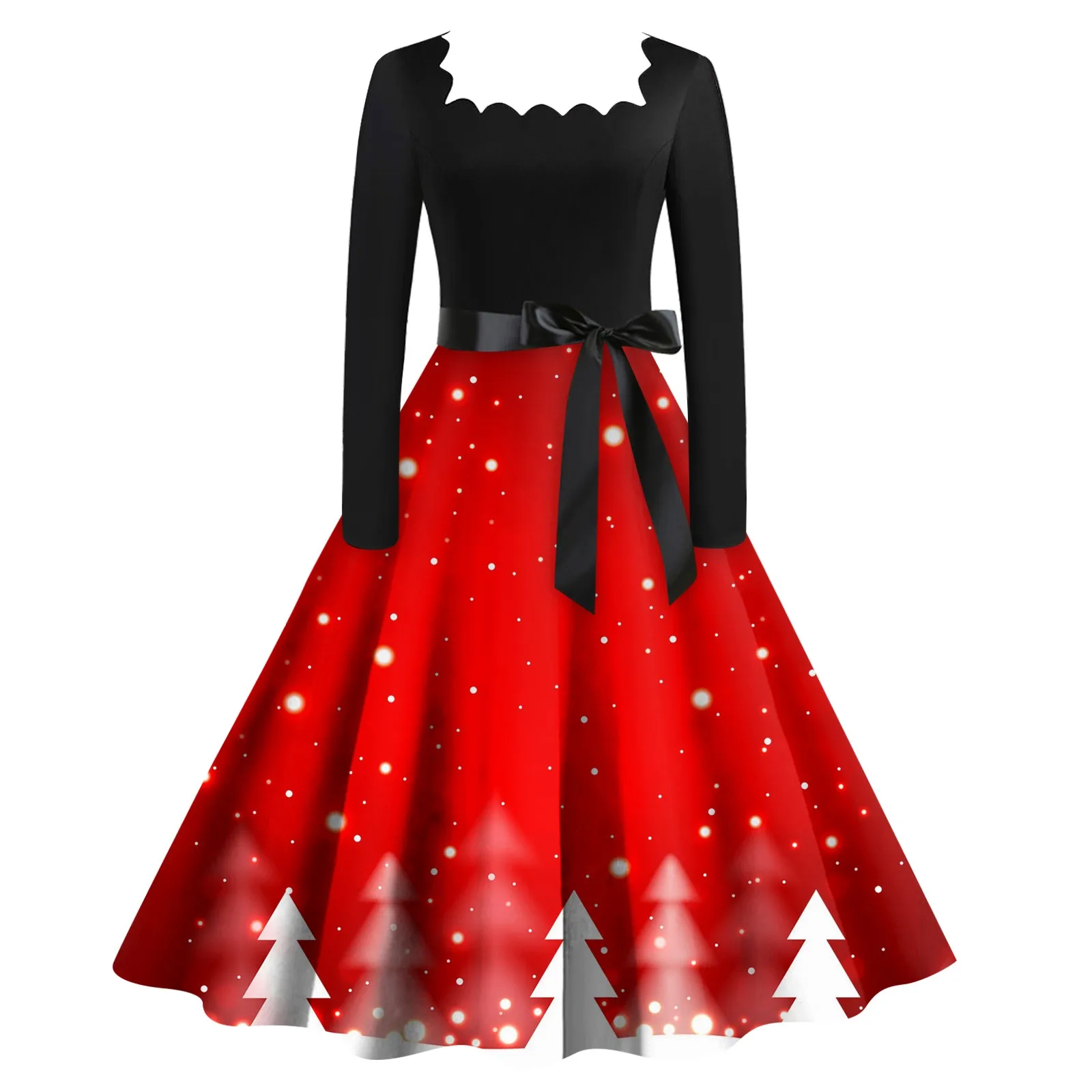 

Vintage Midi Party Vestidos Robe Femme Santa Snowflake Print Xmas Clothes 2023 Winter Women Christmas Dress Cute Cartoon Costume