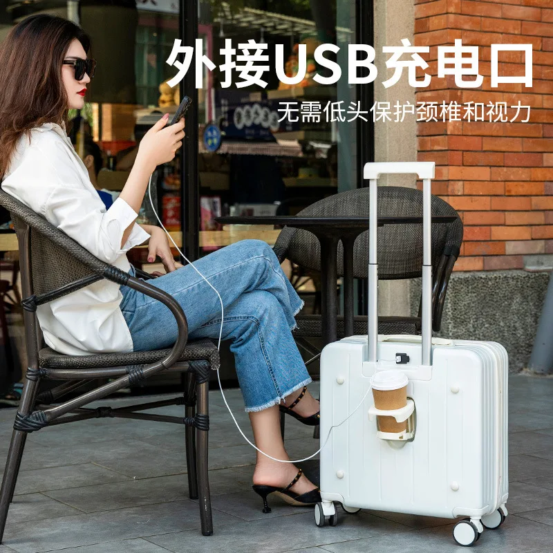 PLUENLI Front Fastening Suitcase Band Usb Cup Holder Multi-Functional Boarding Small Lightweight Computer Compartment Trolley