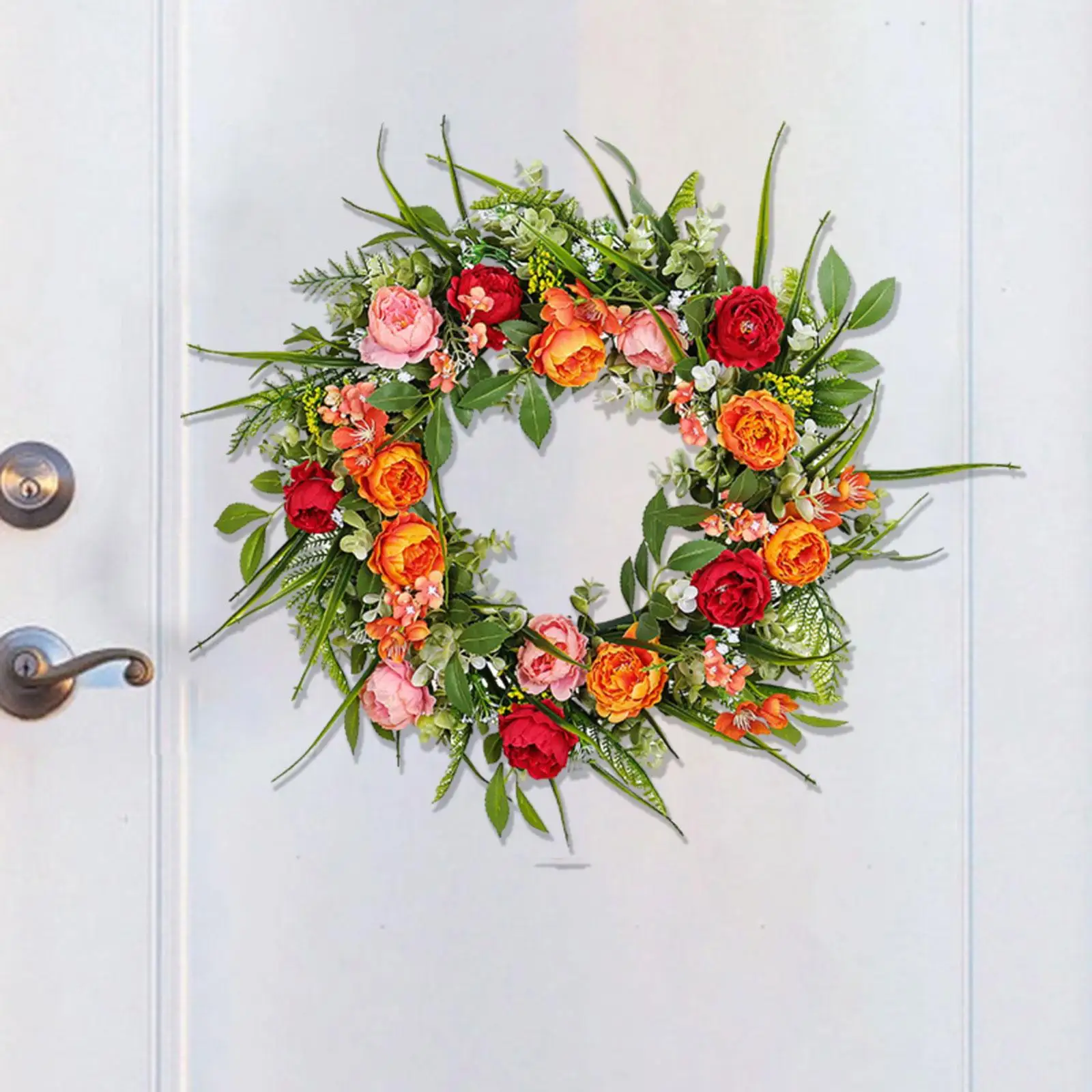 Artificial Peony Flower Door Wreath 45cm Spring Summer Wreath Versatile Realistic for Front Porch Lightweight