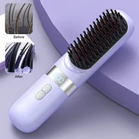 Wireless Hair Straightener Hot Comb Ceramic Heating Professional Electric Brush smoot hairstyle Iron Negative Ion Hair Care Comb 2