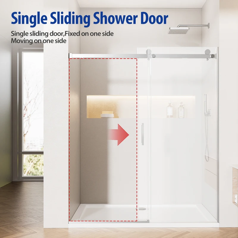 bathroom shower door 56-60" W X 70" H  Shower Door  8mm clear tempered glass bathroom door, brushed nickel shower screen 2