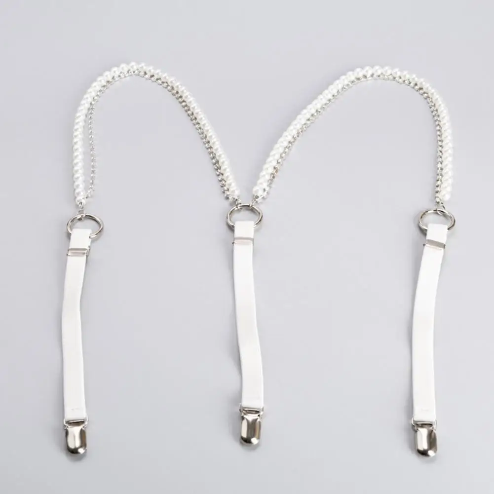 Body Harness Rhinestone Faux Leather Suspenders Belt for Women with Adjustable Elastic Duck-mouth Clip Back Strap Stylish
