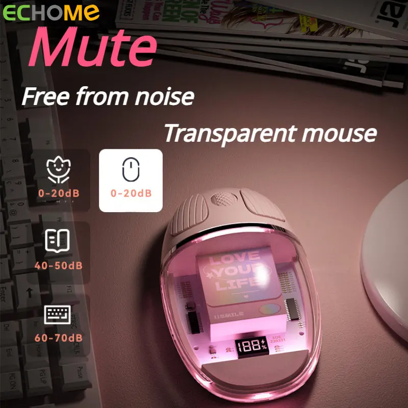 Echome-mouse Transparente sem Fio para Menina Retroiluminação Rgb Recarregável Portátil Mini Acessórios para Laptop Computador Ipad - Imagem 4