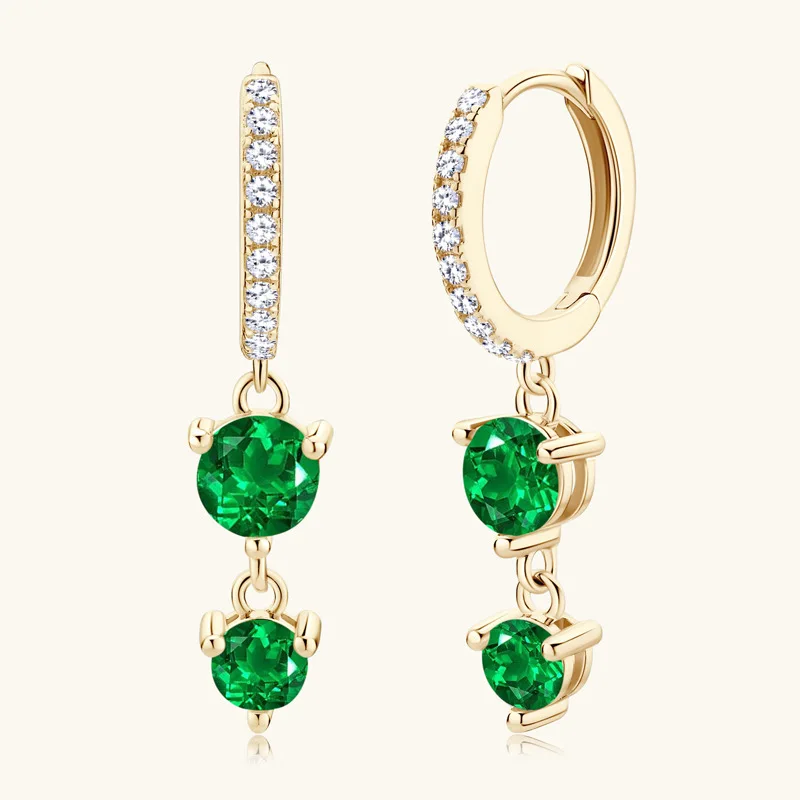 

Apaison Gold Plated 5&4 mm Emerald Drop Earrings For Women 100% 925 Sterling Silver Fine Jewelry Girl Earring Gift Wholesale
