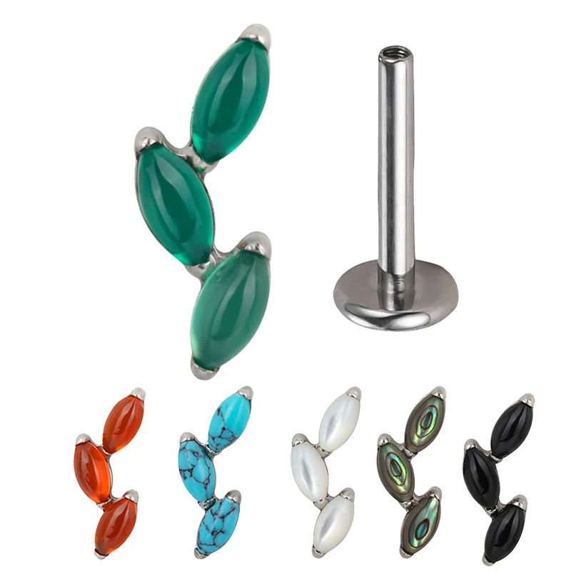 

G23 Titanium EAR PIERC 3 Marquise Natural Stone Top Leaf Shape Cartilage Tragus Earrings Ear Helix Lip Studs Piercing Jewelry