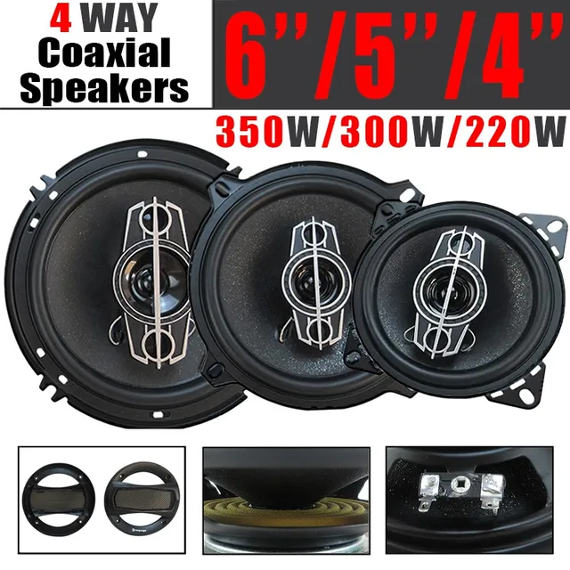 1Pair 4/5/6 Inch 4-Way 220W/300W/350W Universal Car HiFi Coaxial Speaker Auto Music Stereo Car Door Full Range Speakers Woofer