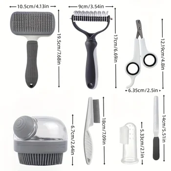 8pcs/set Dog Grooming Kit, Self-cleaning Pet Grooming Set with Nail Clippers And File, Flea Comb, Shampoo Bath Brush, Hair Remov 2