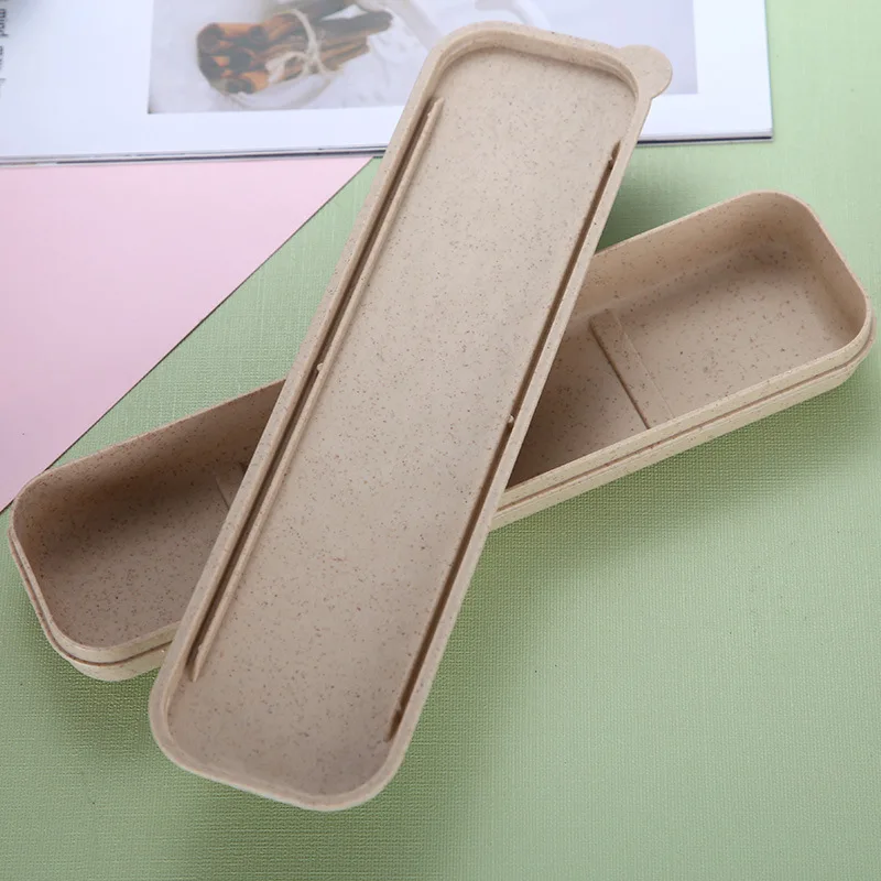 Wheat Tableware Three-piece Set Portable Cutlery Box Set Plastic Cutlery for Students Children Office Workers