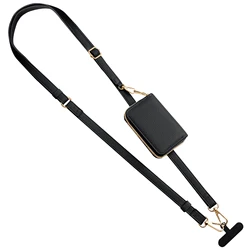 Universal Phone Lanyard with Leather Wallet Pouch - Adjustable Crossbody and Neck Strap (Black)