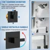 Black Shower Faucet Set with Slide Bar All Metal System Valve 6" Rain Wall Mount Combo Handheld Stainless 16" Arm Hose Bracket 6