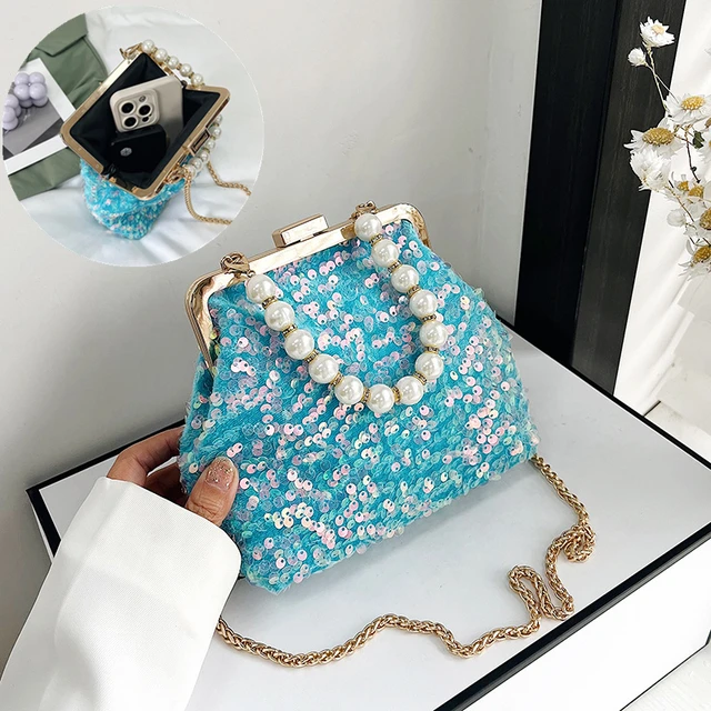 New Pearl Sequins Luxury Evening Bags for Women Metal Hasp Tote Wedding  Party Clutch Shoulder Chain Handbags Shiny Coin Purse - AliExpress
