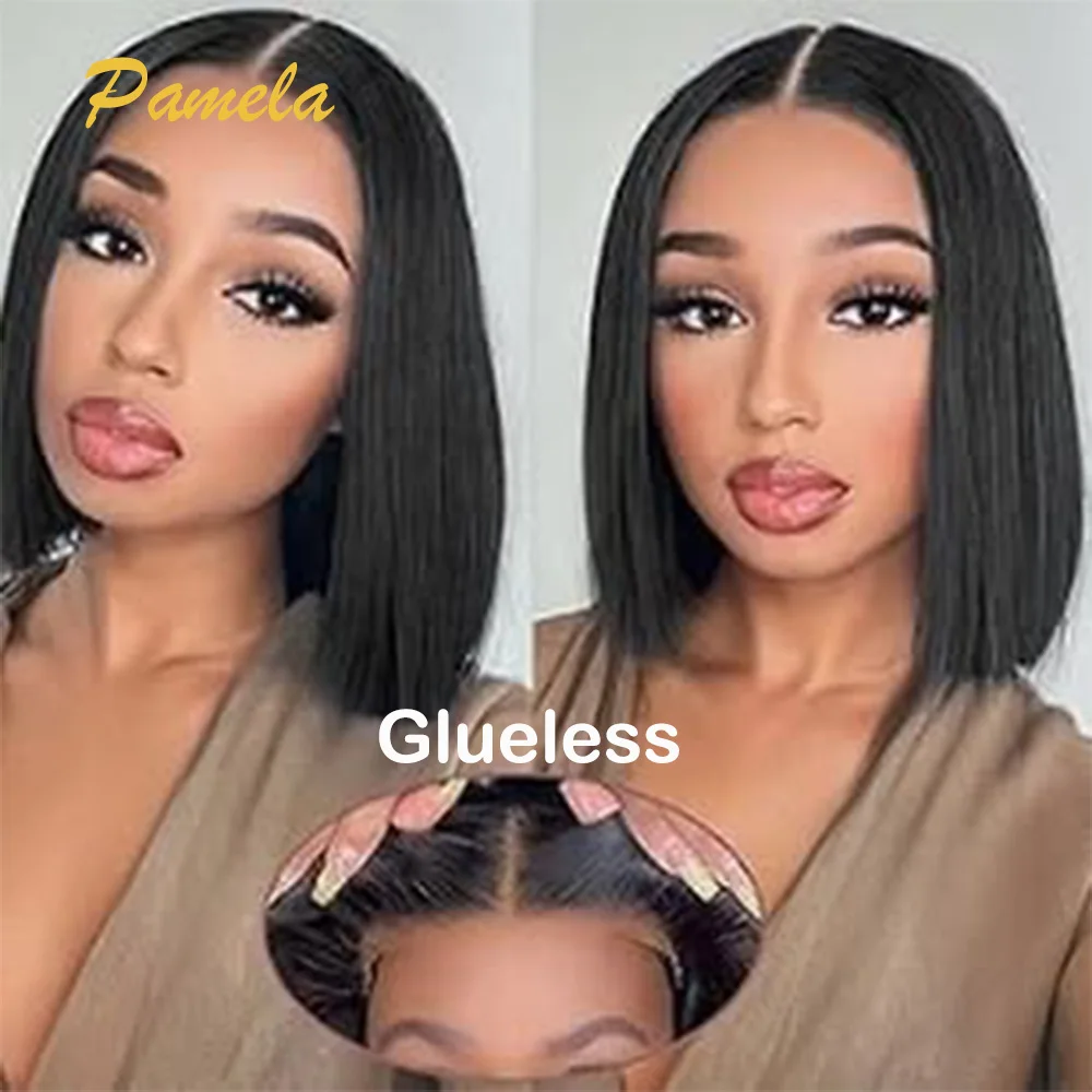 Double Drawn Glueless Wig Human Hair Straight Short Bob 4x4 9x6 Transparent Lace Closure Preplucked Princess Hair Wig For Women