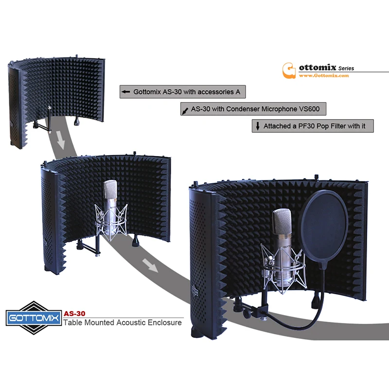 Gottomix AS30 AS-30 Microphone Soundproof Screen Studio Sound Suppression System Windproof Screen