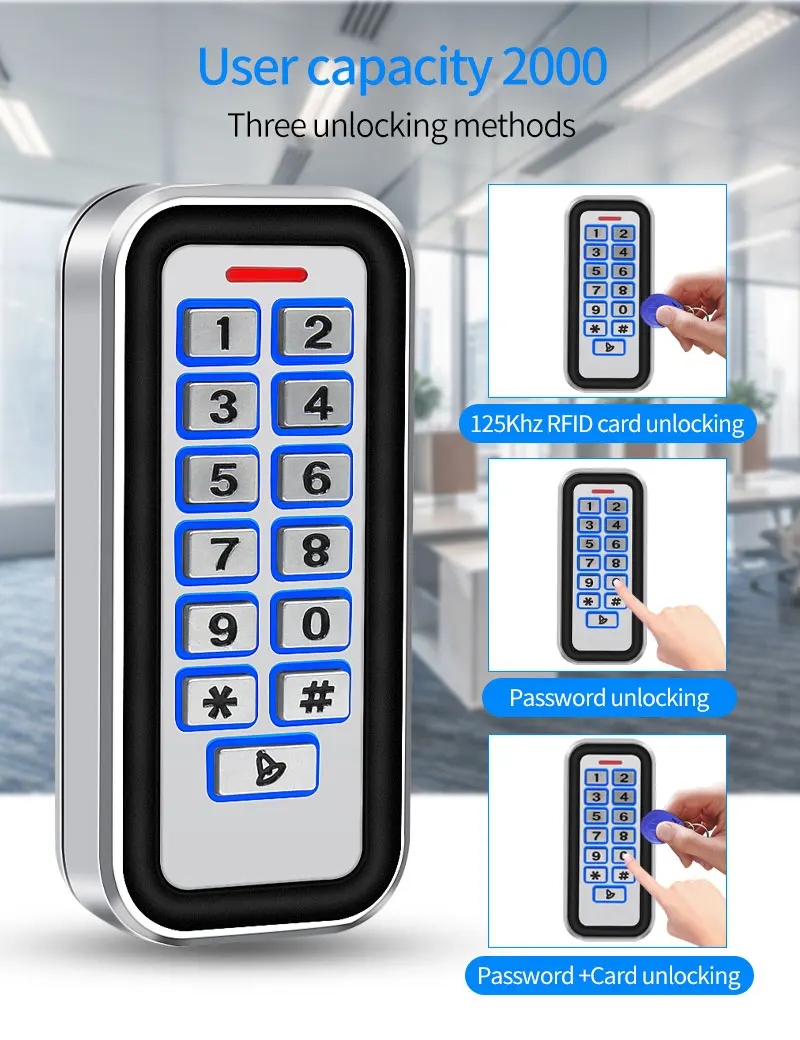 12V Standalone Metal Access Control Keypad Outdoor Waterproof IP68 Zinc 2000 Use