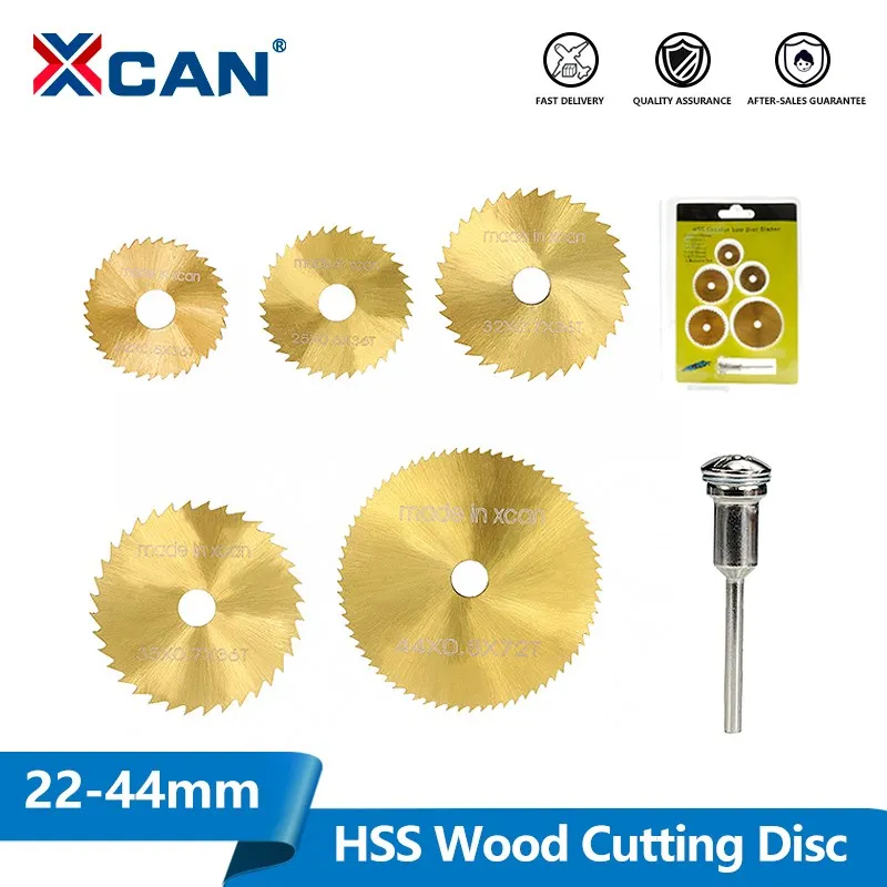 

XCAN 22-44mm HSS Wood Cutting Disc with 3.175mm Shank Mandrel Mini Saw Blade Kit 6pcs Circulaw Blade for Dremel Rotary Tool
