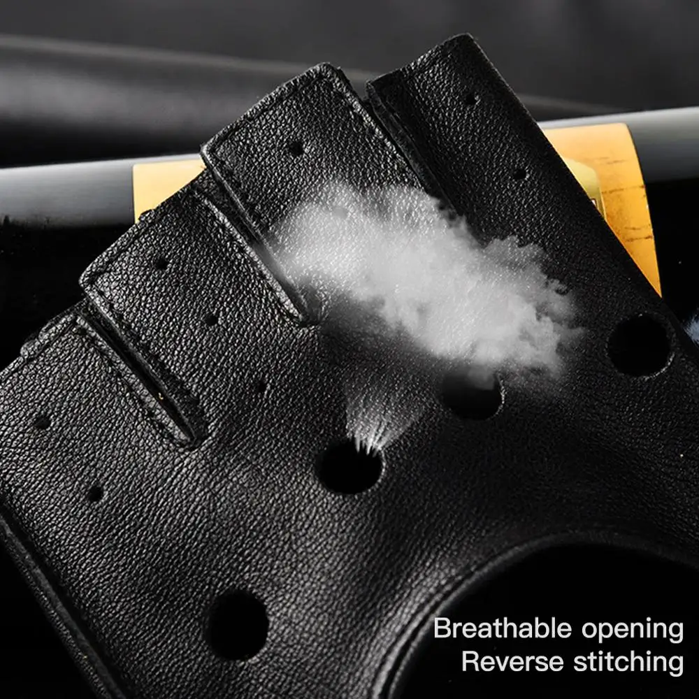 Men's Sheepskin Half Finger Fitness Gloves Black Yellow Wear-resisting Outdoor Riding Motorcycle Tactical Non-slip Cowhide Glove 3