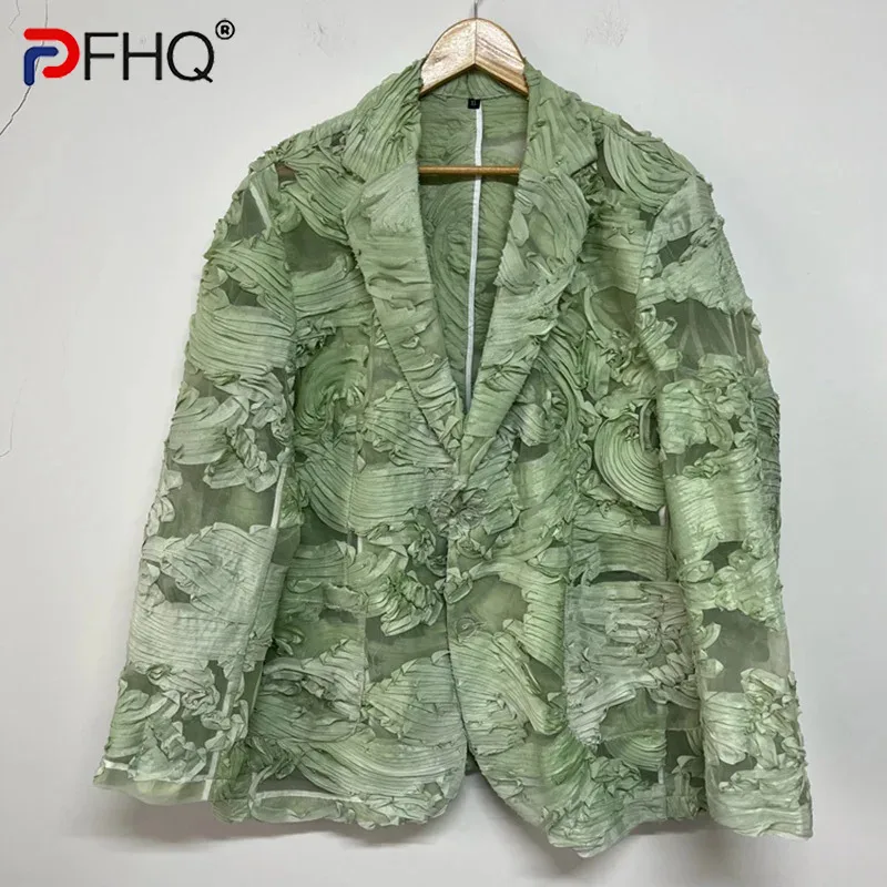 

PFHQ Men's Three-dimensional Floral Blazers Light Luxury Transparent Creativity Delicacy Male Summer Cool Suit Jackets 21Z4418