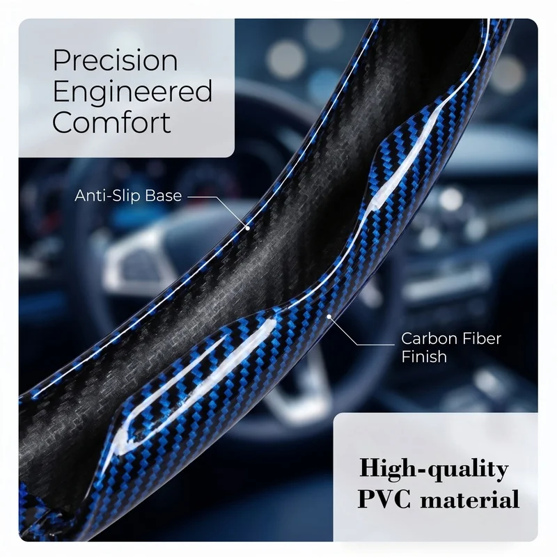 Off-Road Blue Carbon Fiber Texture Steering Wheel Cover - Comfortable Grip & Easy Installation