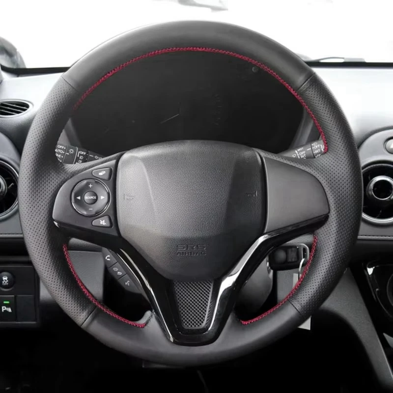 Perforierte Leder-Auto-Lenkradabdeckung, schwarz, für Honda Fit City Jazz 2014 2015, HRV, HR-V 2016, Vezel 2015–2017, XRV