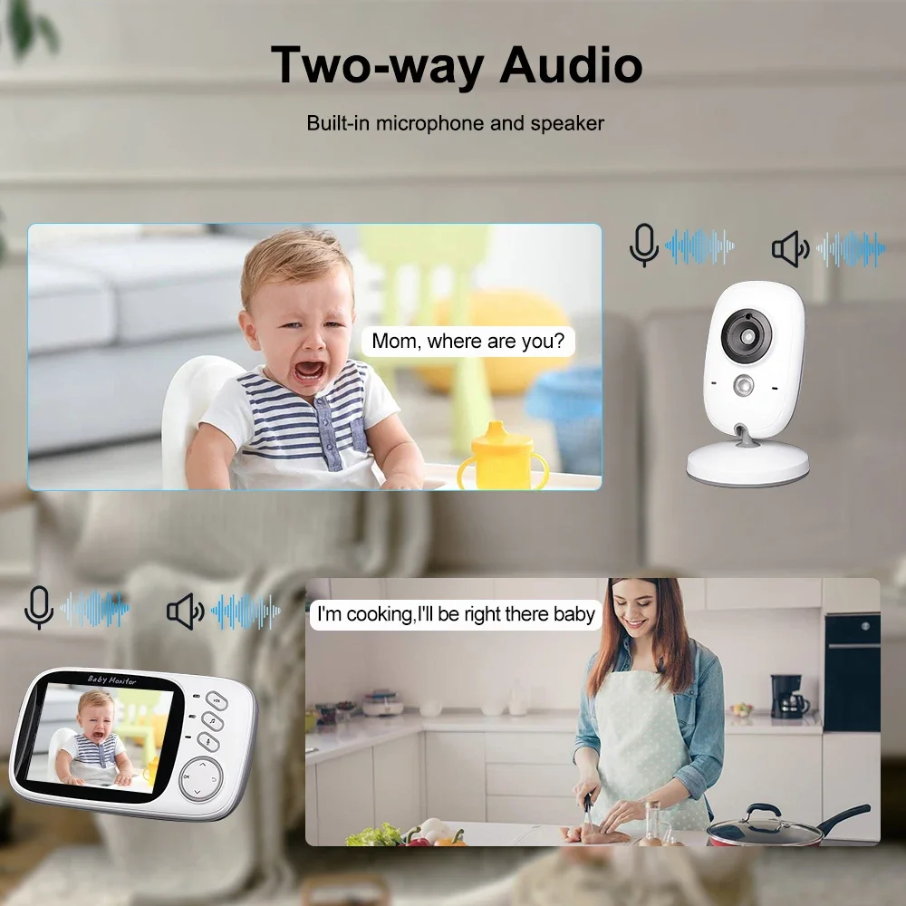 Wireless Baby Monitor Video Baby Monitor VB603 Video Baby Monitor 2.4G Mother Kids Night Vision Video Surveillance Cameras with Temperature Display Screen Two-way Audio