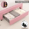 Twin Upholstered LED Bed Frame with Storage Drawer, Leather Princess Platform Bed 4