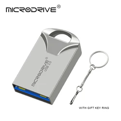 High - Speed Mini USB 3.0 Flash Drive with Keychain - Available in 128GB, 64GB, 32GB, 16GB Capacities - 64 GB (Silver)