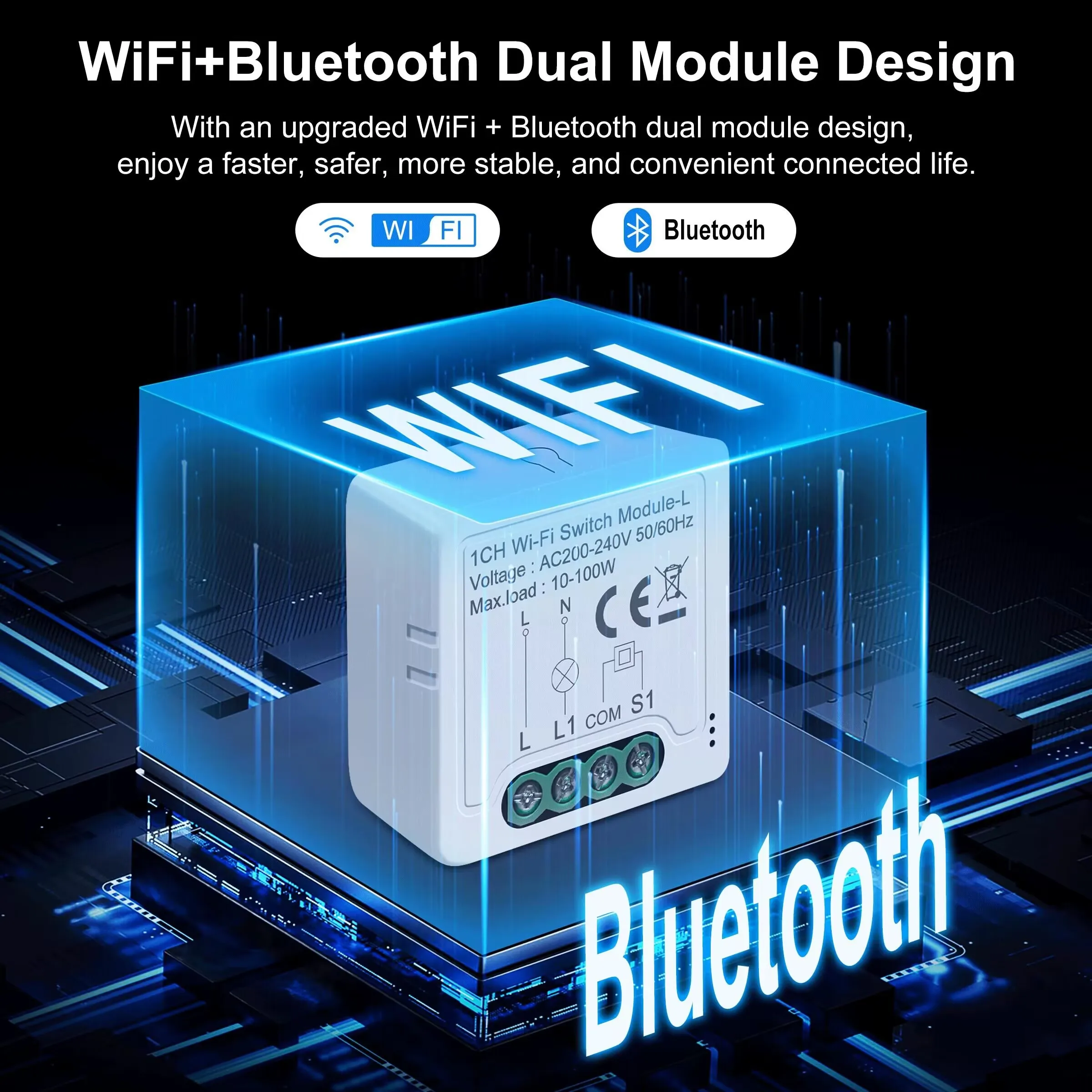 GIRIER Tuya WiFi Smart Switch Module No Neutral Wire Required Breaker Relay 1 2 3 4 Gang Supports 2 Way Control Alexa Hey Google 2
