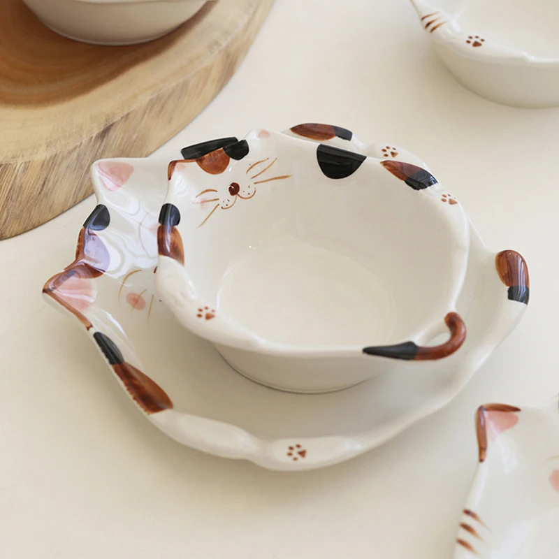Cartoon Cat Ceramic Plate Cute Cat Shaped Dining Plate Irregular Salad Bowl Japanese Tableware Main Course Decoration
