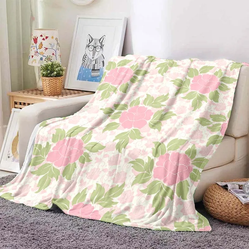 

6 Sizes Nordic Style Soft Warm Flannel Baby Blanket for Bed Sofa Cover Faux Fur Mink Throw for Winter Flower Printed Blanket