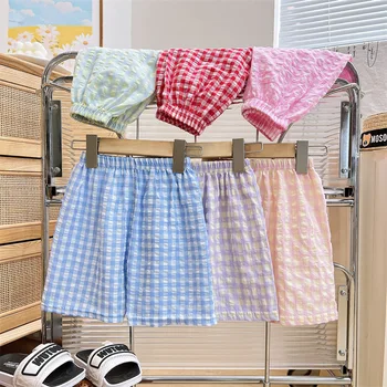 Children Summer Shorts New Fashion Loose Plaid Home Sleepwear Pants for Boys and Girls Comfortable Casual Kids Bottoms 1