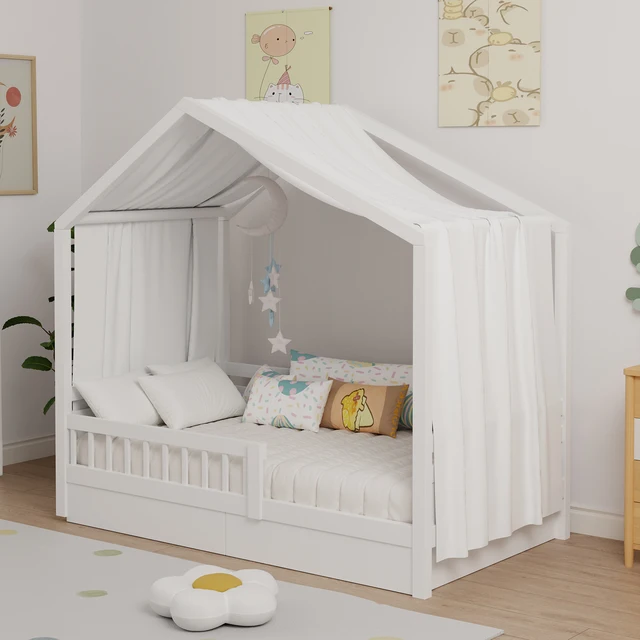 House Bed Canopy, Bed Canopy House Beds Made of Cotton Muslin, Fabric Canopy for House Canopy  Bed Children’s Room Decoration 1