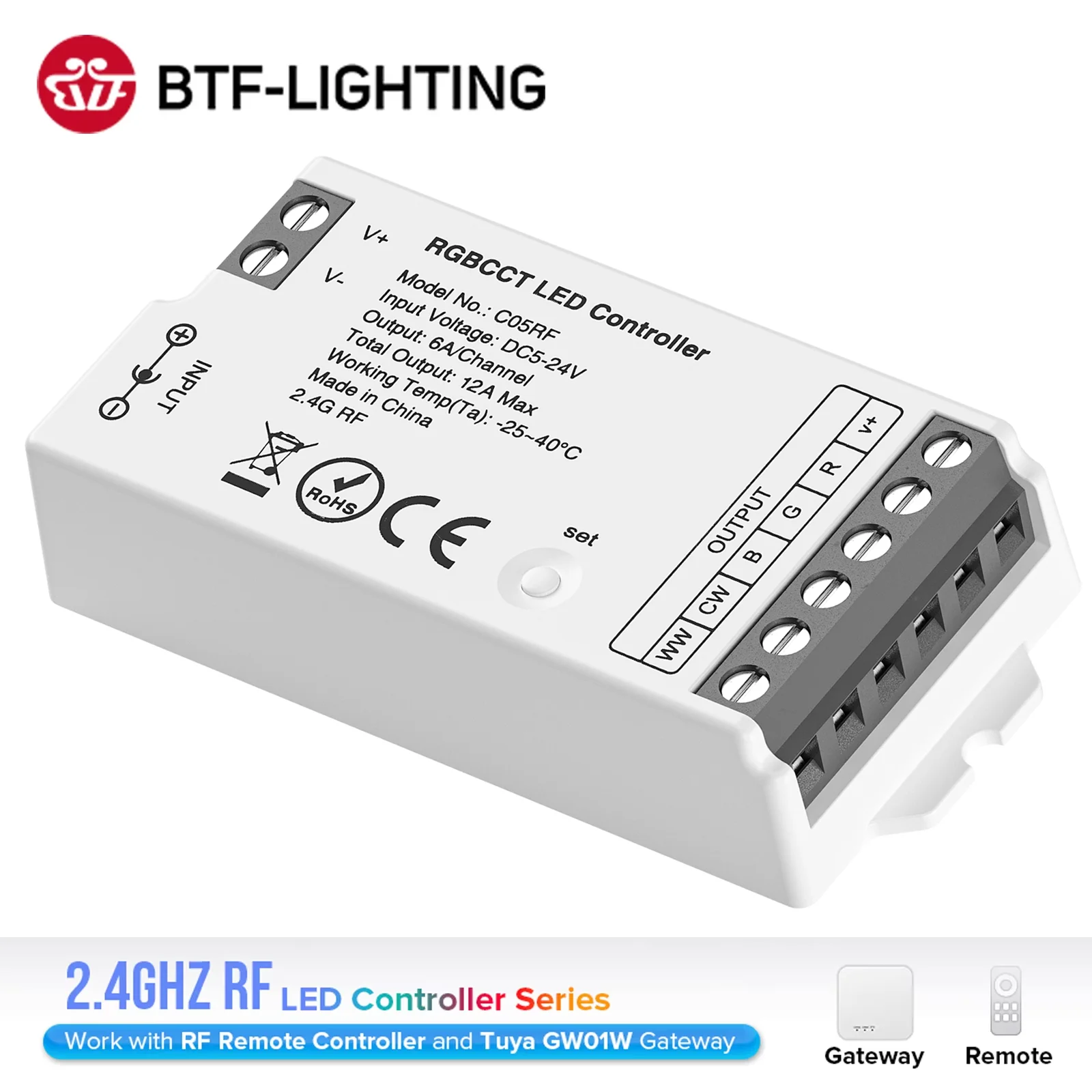 ミニ 2.4GHz LED ライトストリップコントローラ 2pin DIM 3pin
