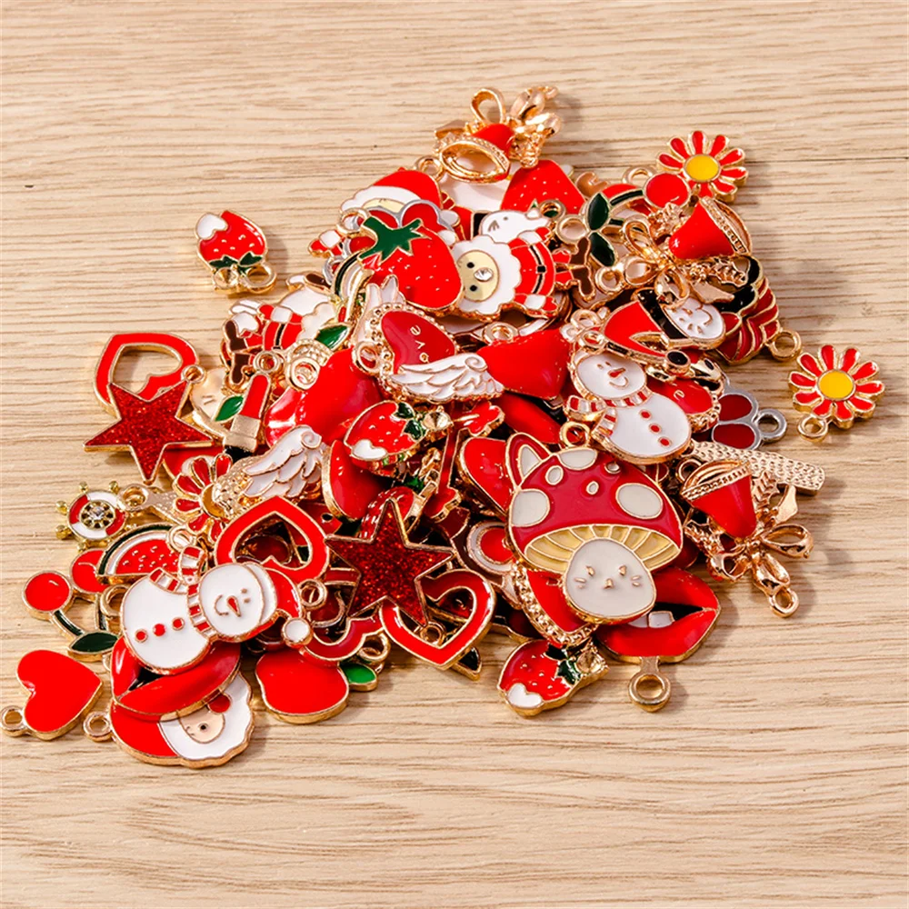 Tusember Mix 10 Stück Charms, Emaille, rote Farbe, Serie Tier-Herz-Blumen-Anhänger für DIY-Schmuckherstellung, handgefertigte Accessoires, Kunsthandwerk