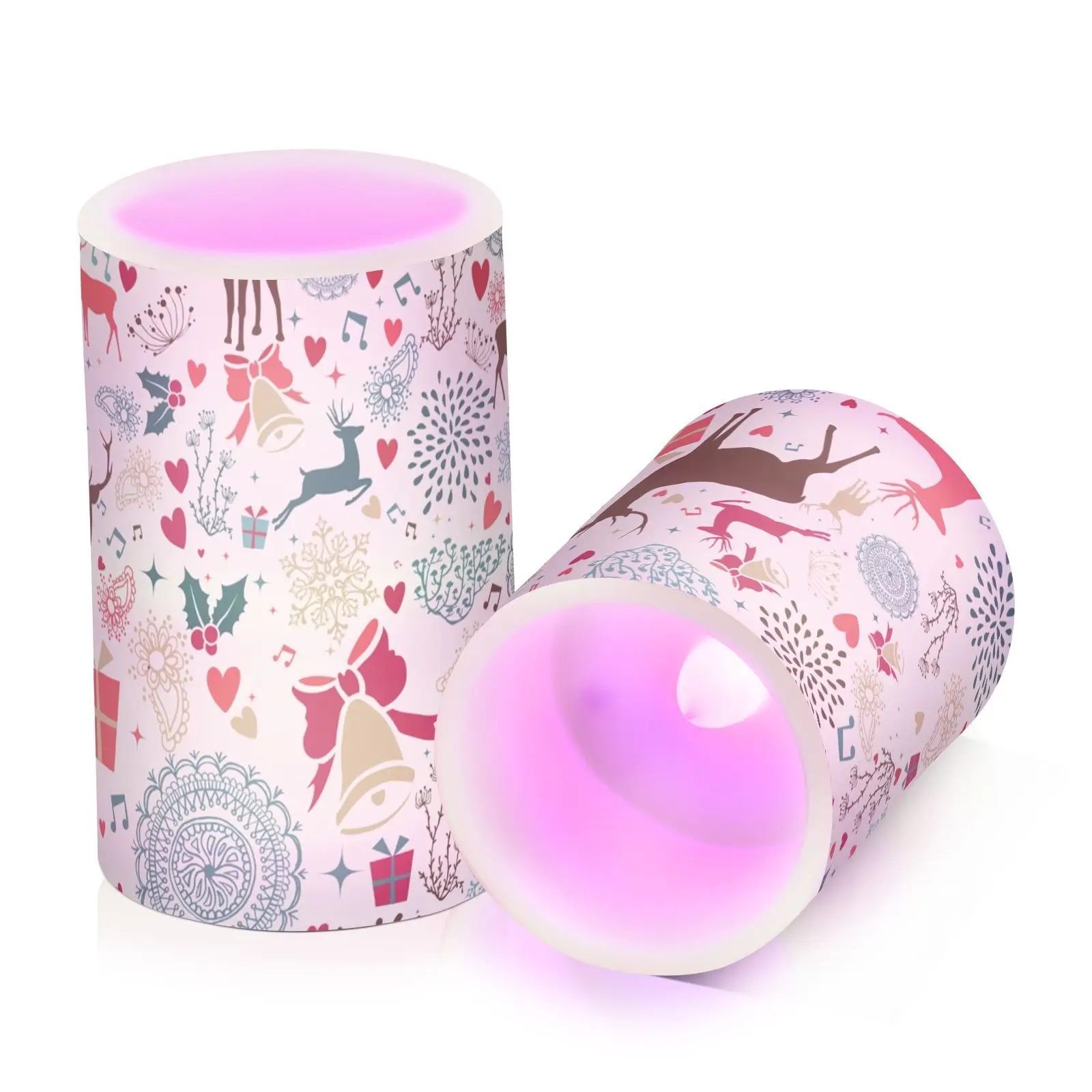 2 Pcs Flameless Pillar LED Candle with Remote Night Light Led Wax Light Christmas print Candle Wedding Decoration Lighting