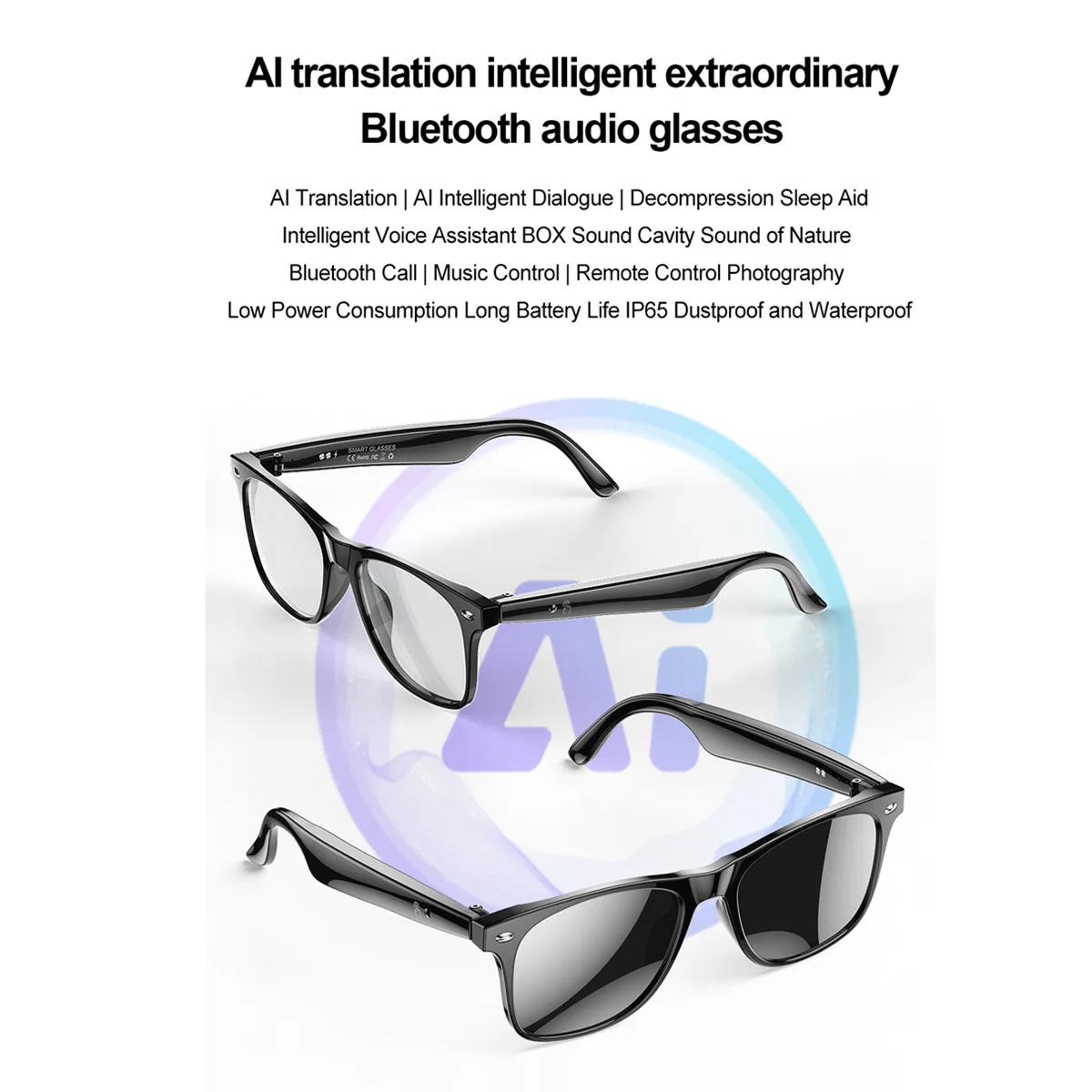 AI Smart Translation Glasses Bluetooth Call Remote Music Support 134 Online Language Translator Voice Note Bluetooth Sunglasses