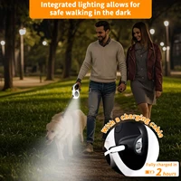 Retractable Dog Leash with USB Rechargeable LED Light, Heavy Duty Dog Lead, Poop Bag Holder, Steel Cable,16 ft 3